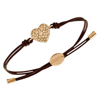 fossil bracelet leather brown heart crystal ladies bracelets