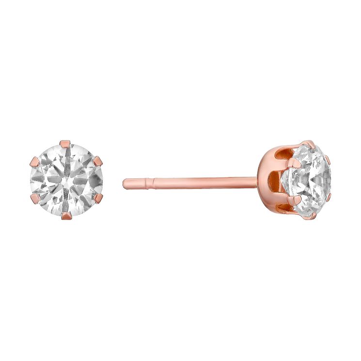 9ct Rose Gold & Cubic Zirconia 4mm Round Stud Earrings H.Samuel