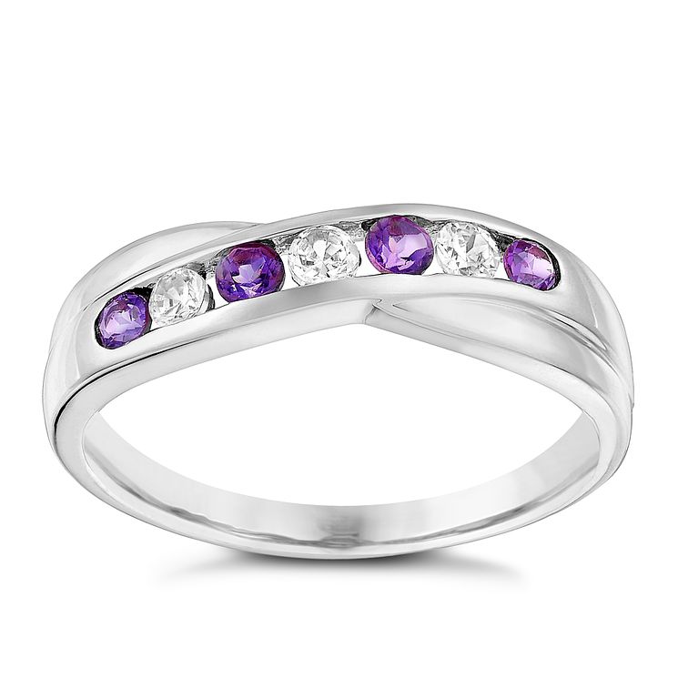 9ct White Gold Amethyst & Cubic Zirconia Eternity Ring H.Samuel