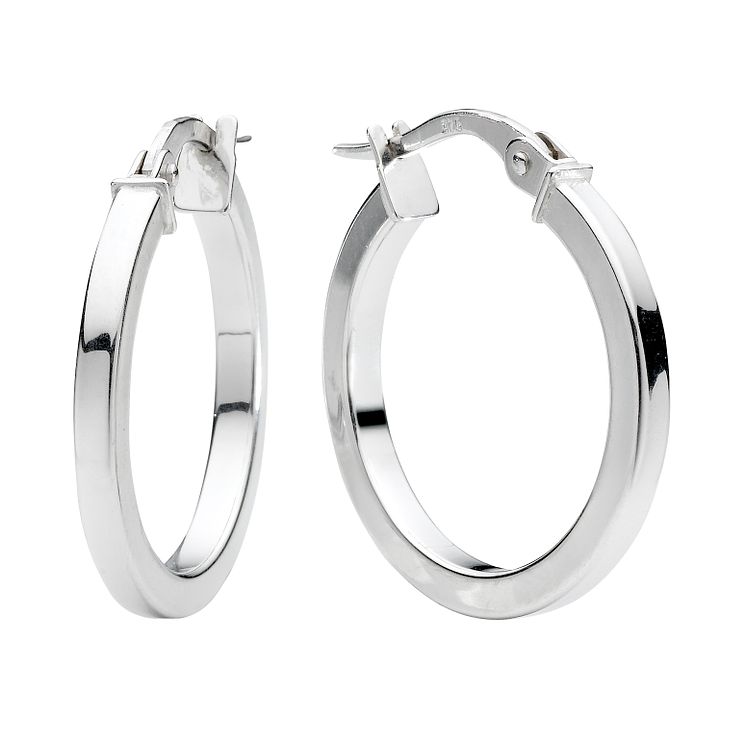 9ct white gold plain round Creole hoop earrings Ernest Jones