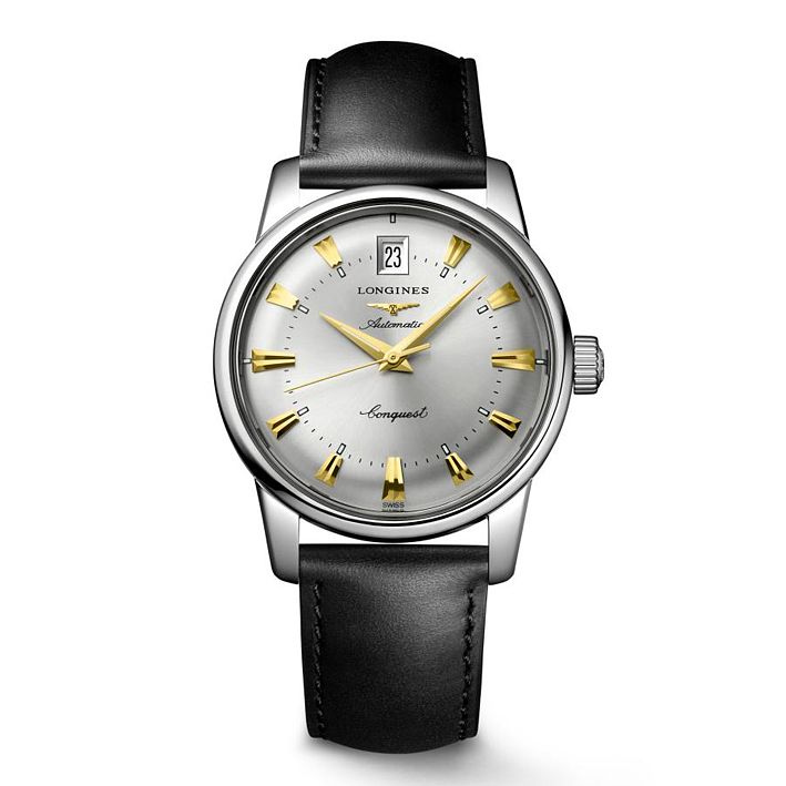 Longines Conquest Heritage men's leather strap watch Ernest Jones