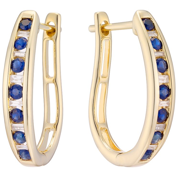 9ct Yellow Gold Sapphire And Diamond Hoop Earrings Ernest Jones 1059