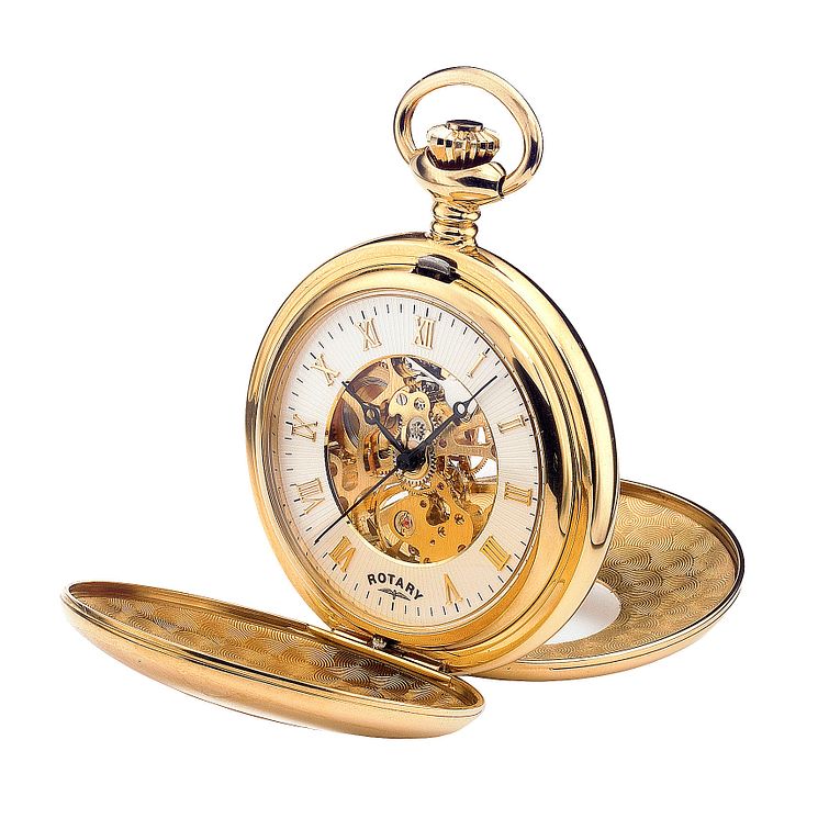 Rotary Gold Plated Skeleton Pocket Watch H.Samuel