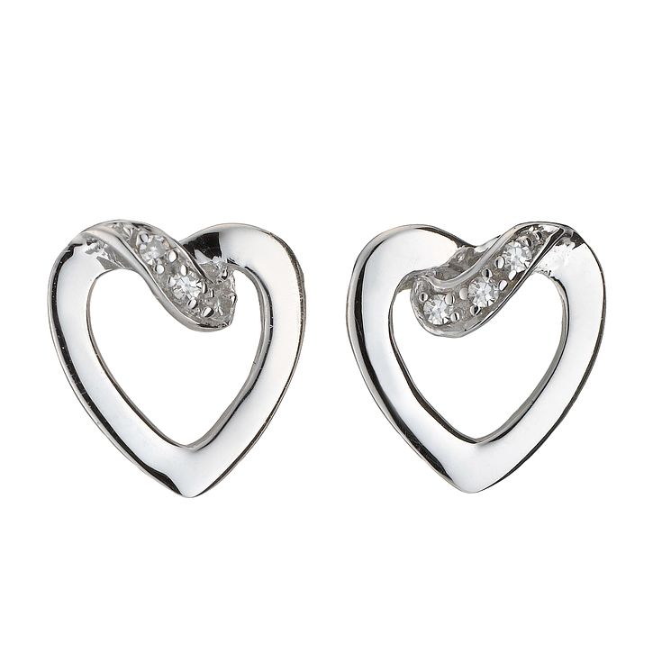 9ct white gold diamond love heart earrings Ernest Jones