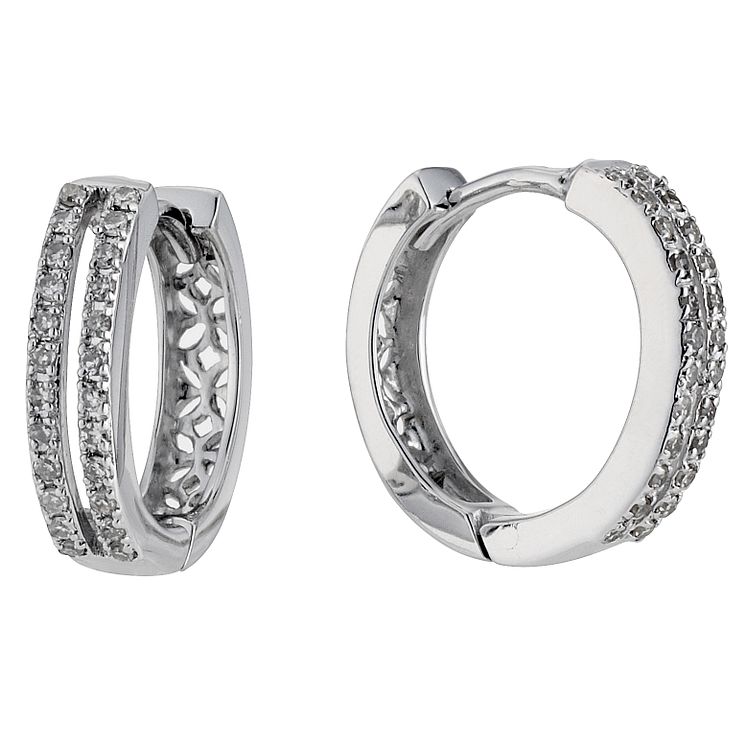 Silver & Diamond Hoop Earrings H.Samuel