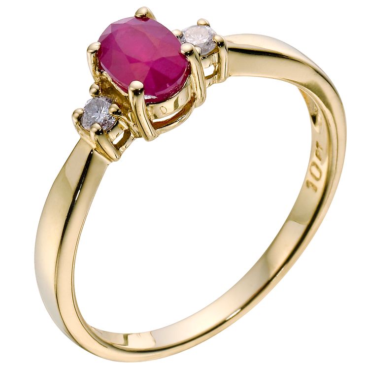 9ct yellow gold treated ruby & diamond ring Ernest Jones