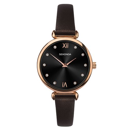 Sekonda Ladies' Black Leather Strap Watch 2785.27 H.Samuel