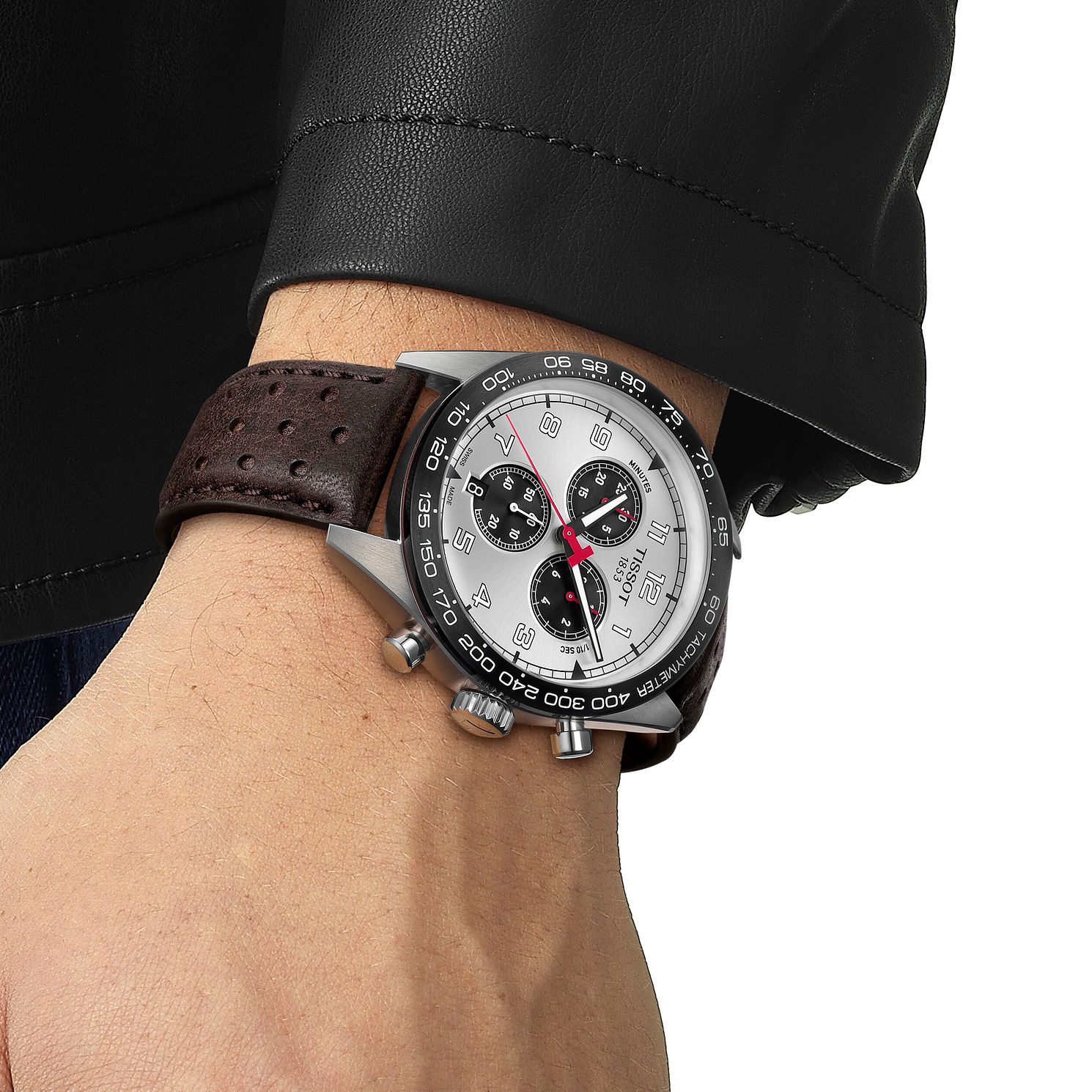 Tissot PRS 516 Chronograph Men's Brown Leather Strap Watch- Ernest Jones