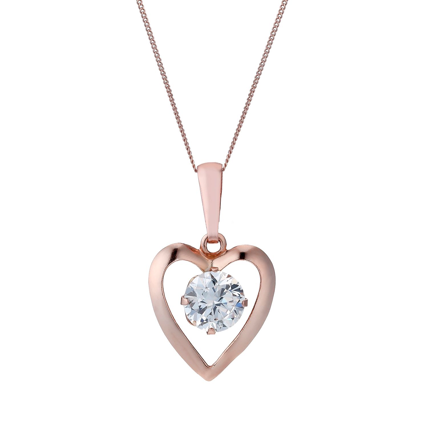 9ct Rose Gold Cubic Zirconia Heart 16