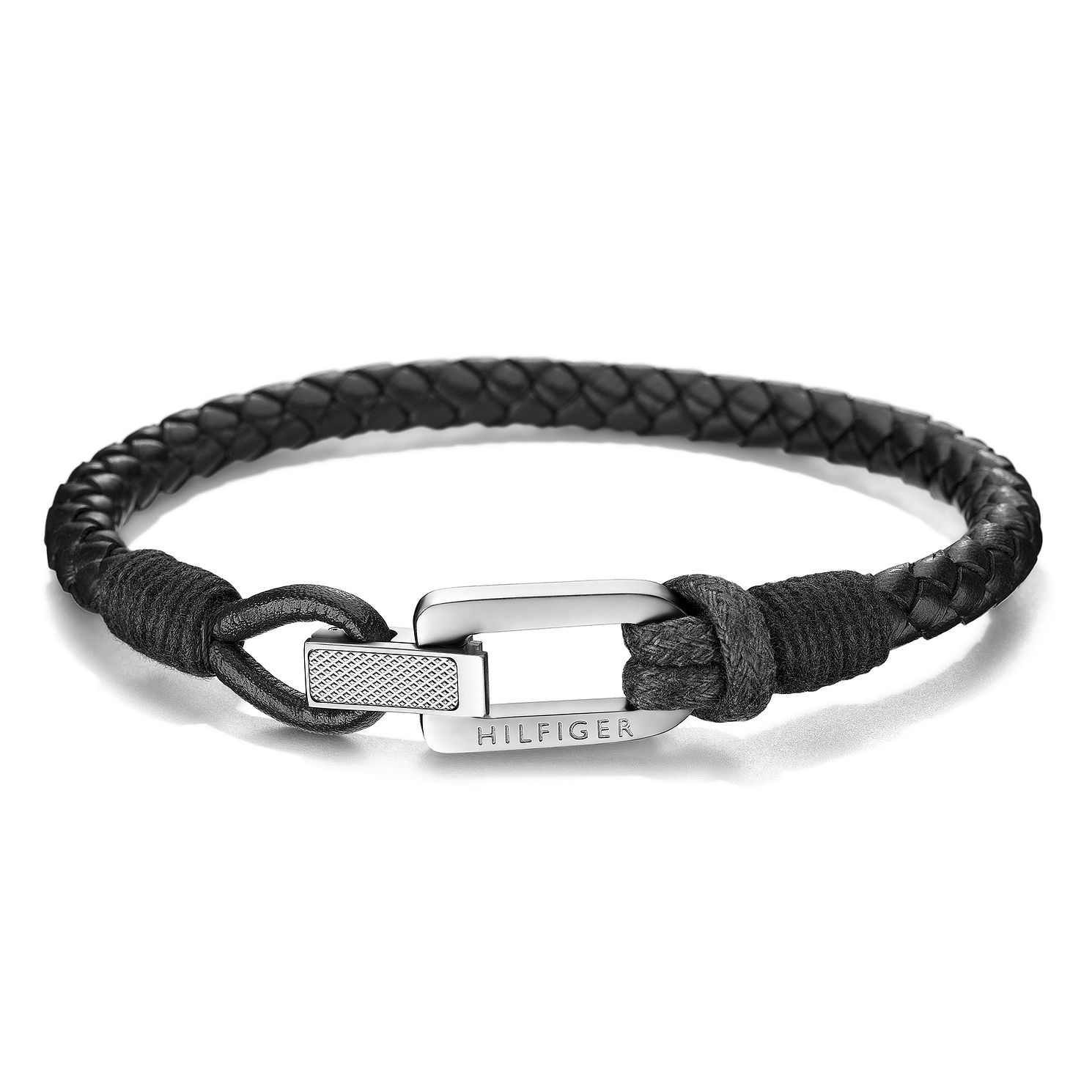 tommy hilfiger mens black leather bracelet