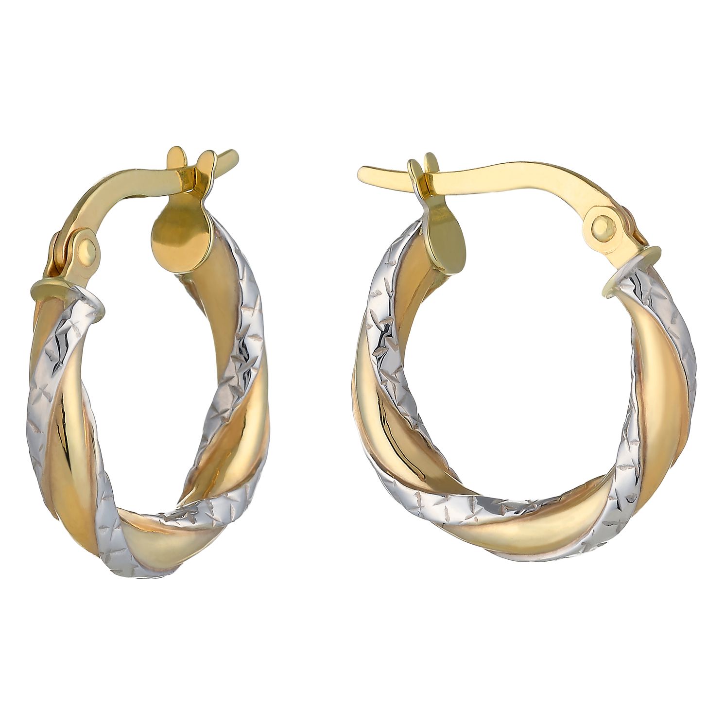 9ct Two Colour Gold Diamond Cut Twist Creole Earrings | H.Samuel