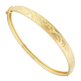 Closed Thin Bangle White Gold Plated Patterned 63mm UK