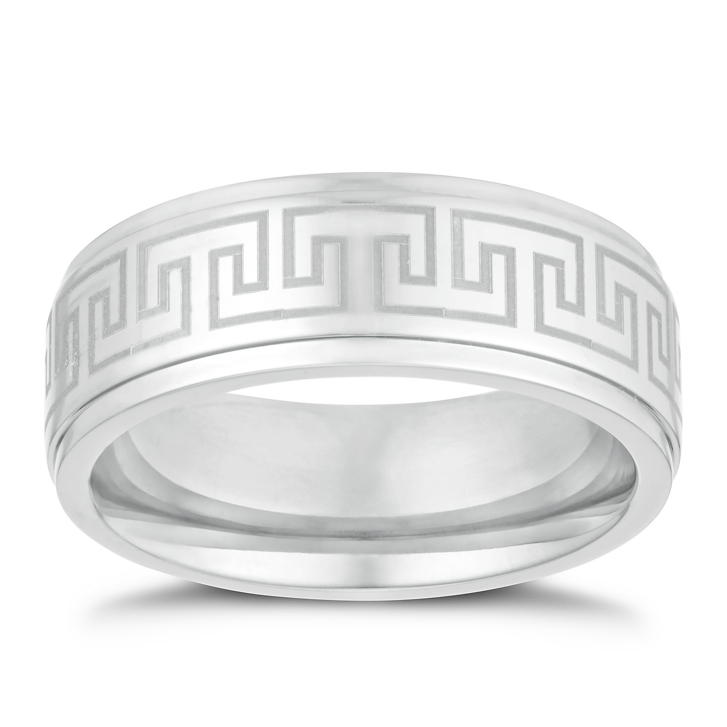 Titanium 8mm Greek Key Design Ring | H 