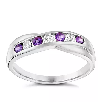 9ct White Gold Amethyst & Cubic Zirconia Eternity Ring - Product number 3412539