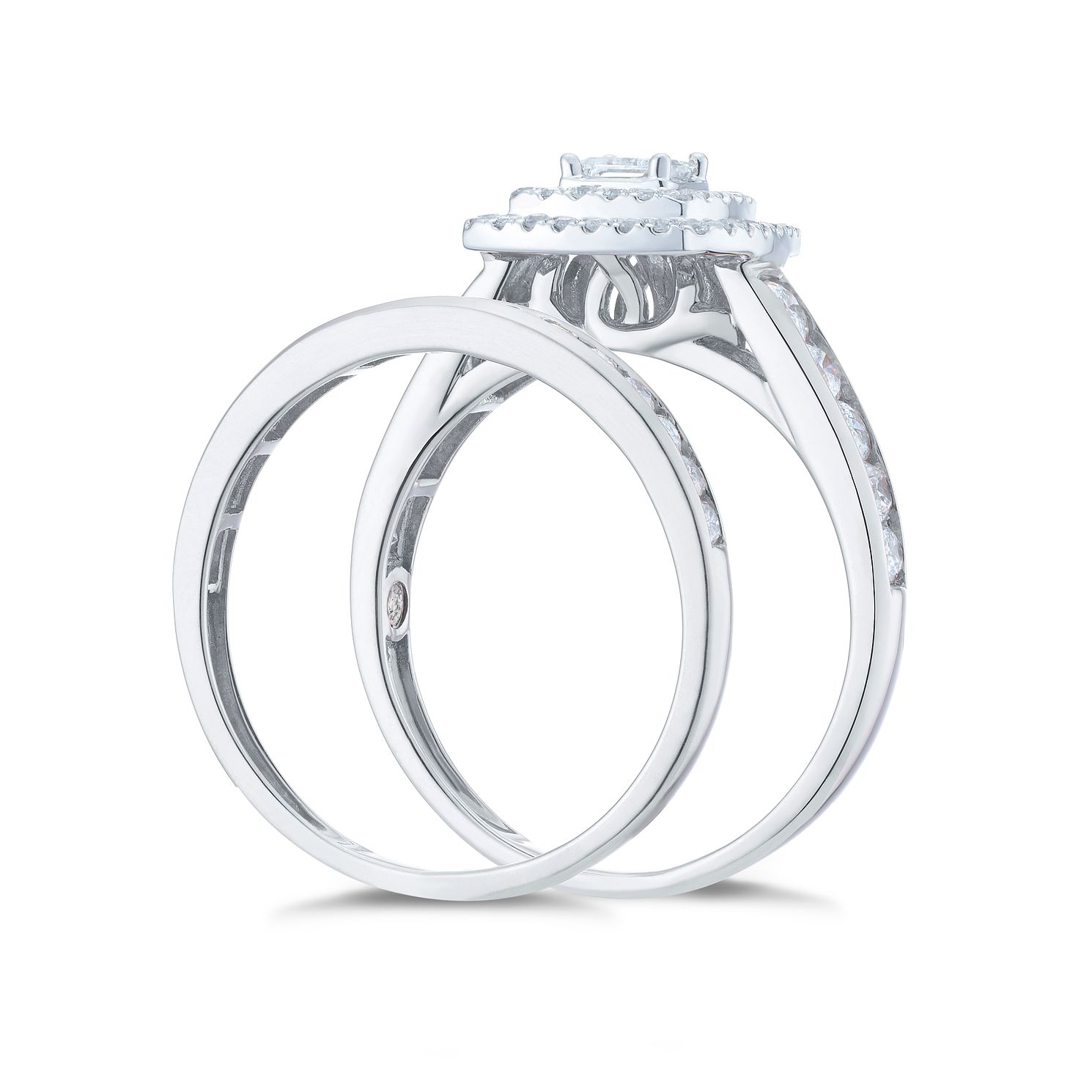 18ct white gold 1ct diamond cushion bridal ring set Clearance