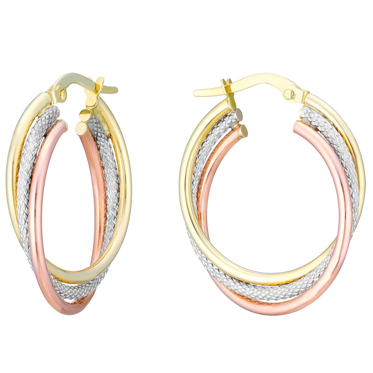 Three coloured hot sale gold earrings