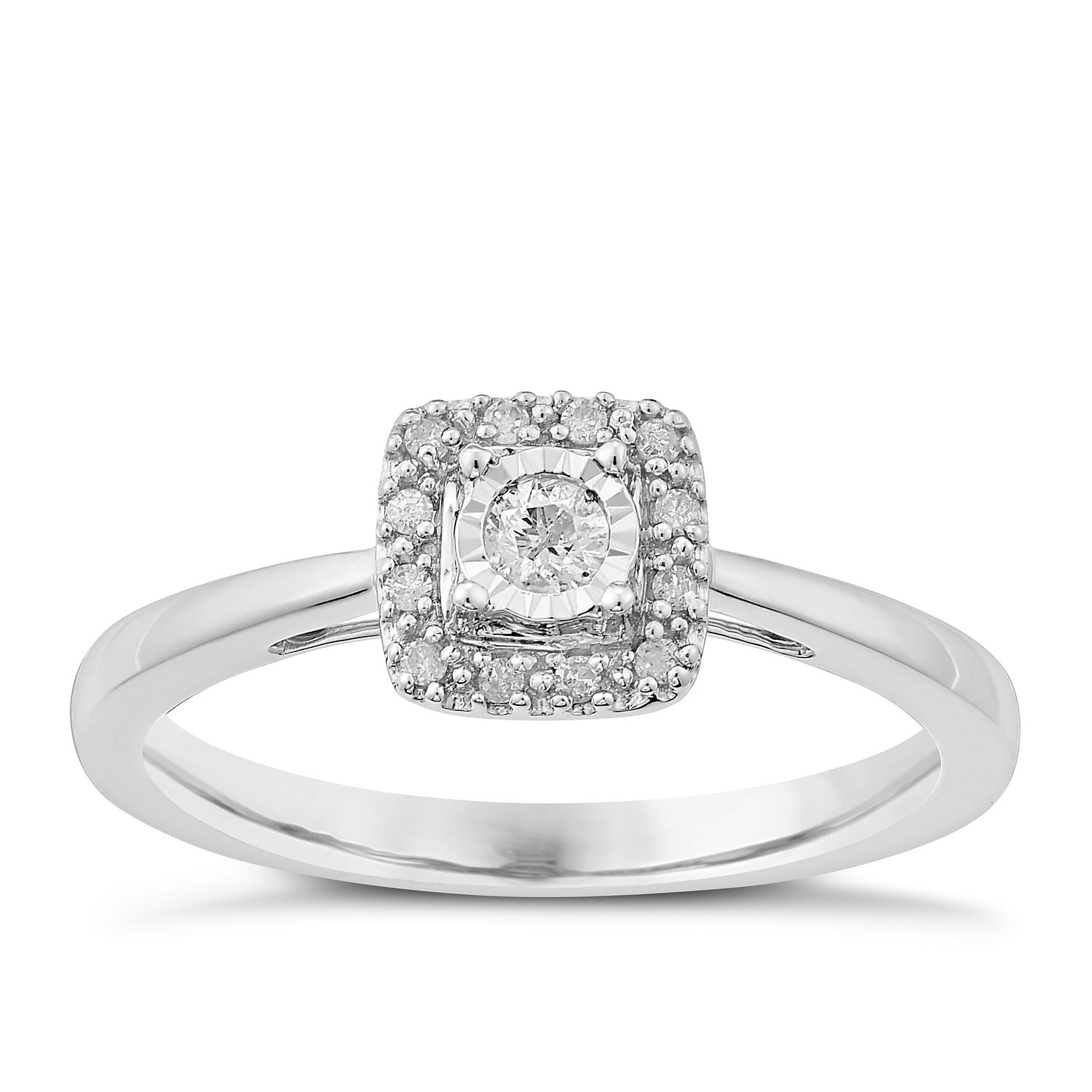 9ct White Gold Diamond Illusion Solitaire Ring | H.Samuel