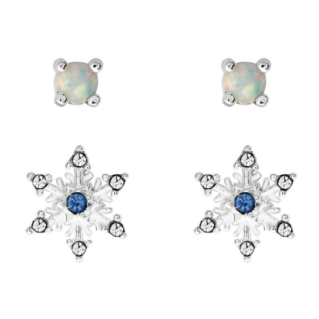 Snowflake \u0026 Opal Stud Earrings Set 