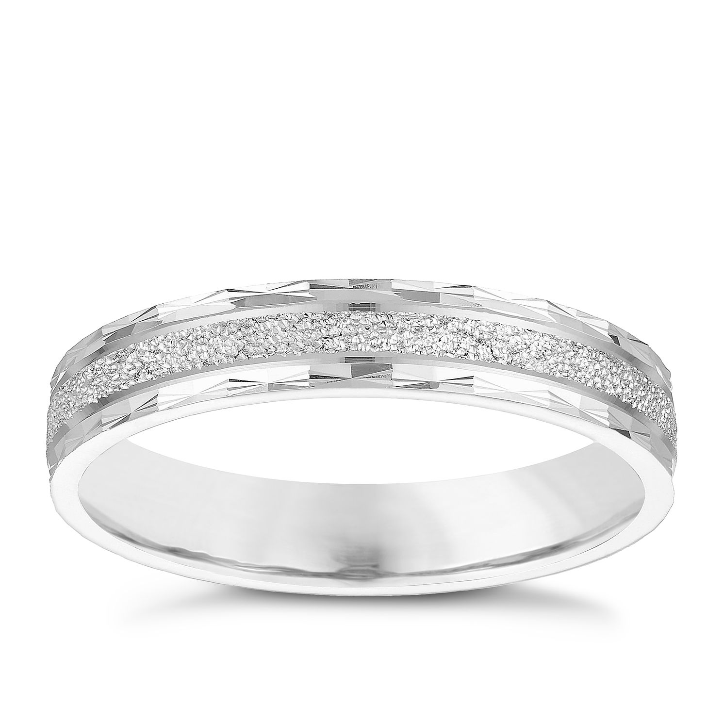 9ct White Gold 3 5mm Patterned Sparkle Design Wedding 9ct White Gold 3 5mm Patterned Sparkle Design Wedding