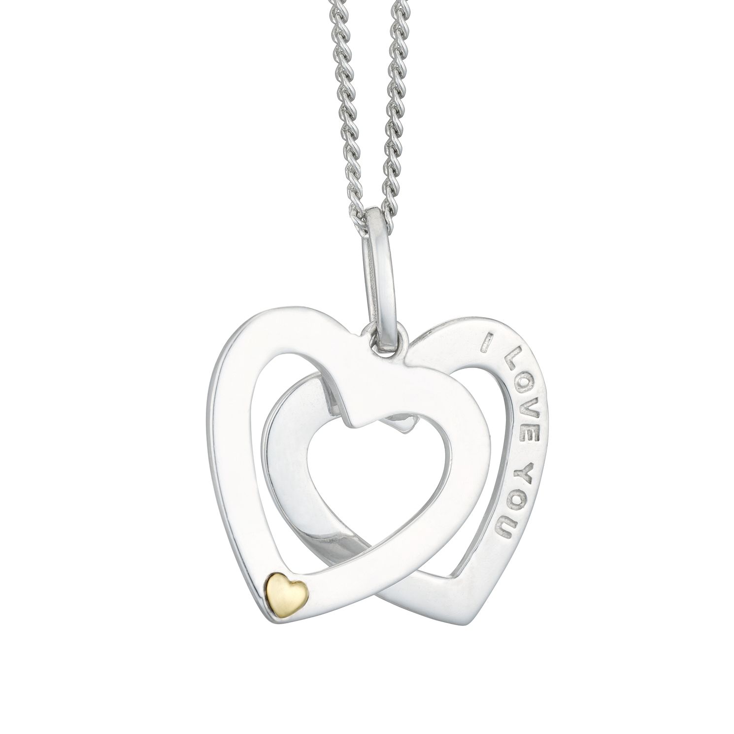 Silver 9ct Gold Double Heart I Love You Pendant H Samuel