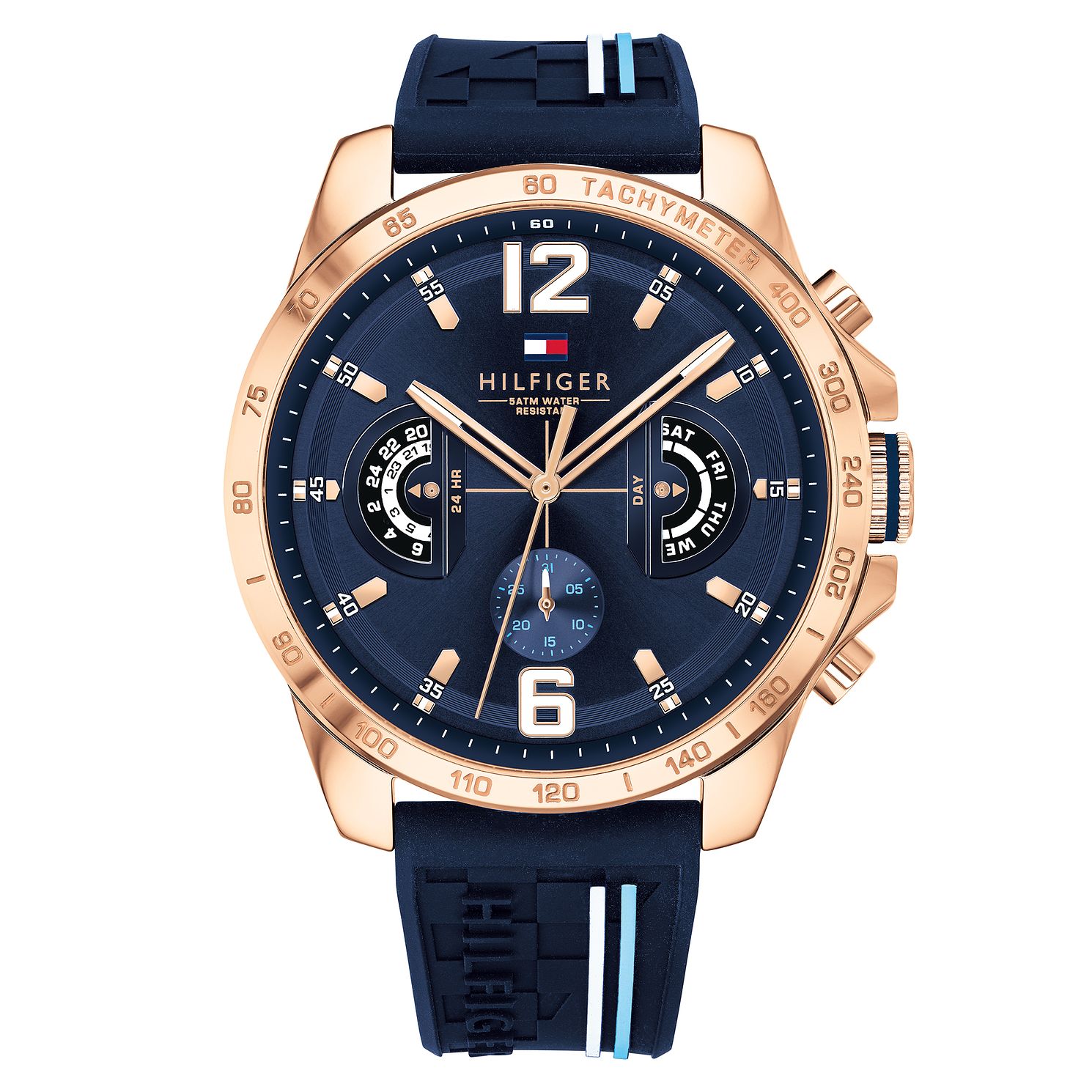 tommy hilfiger men's blue silicone strap watch 46mm