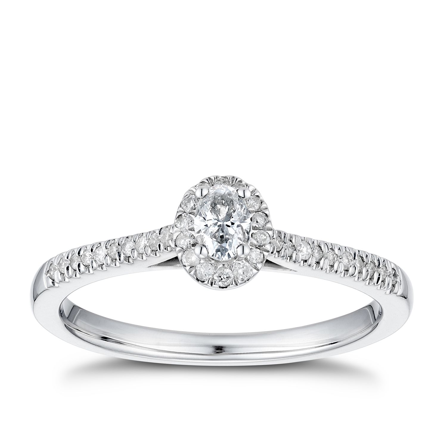 9ct White Gold 1/4ct Oval Halo Ring | H.Samuel