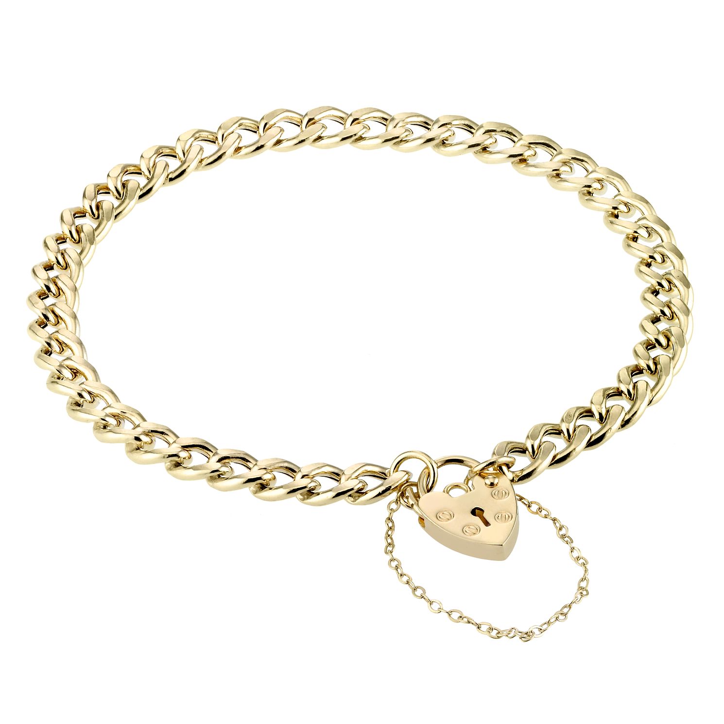 9ct Gold Curb Charm Bracelet With Heart 