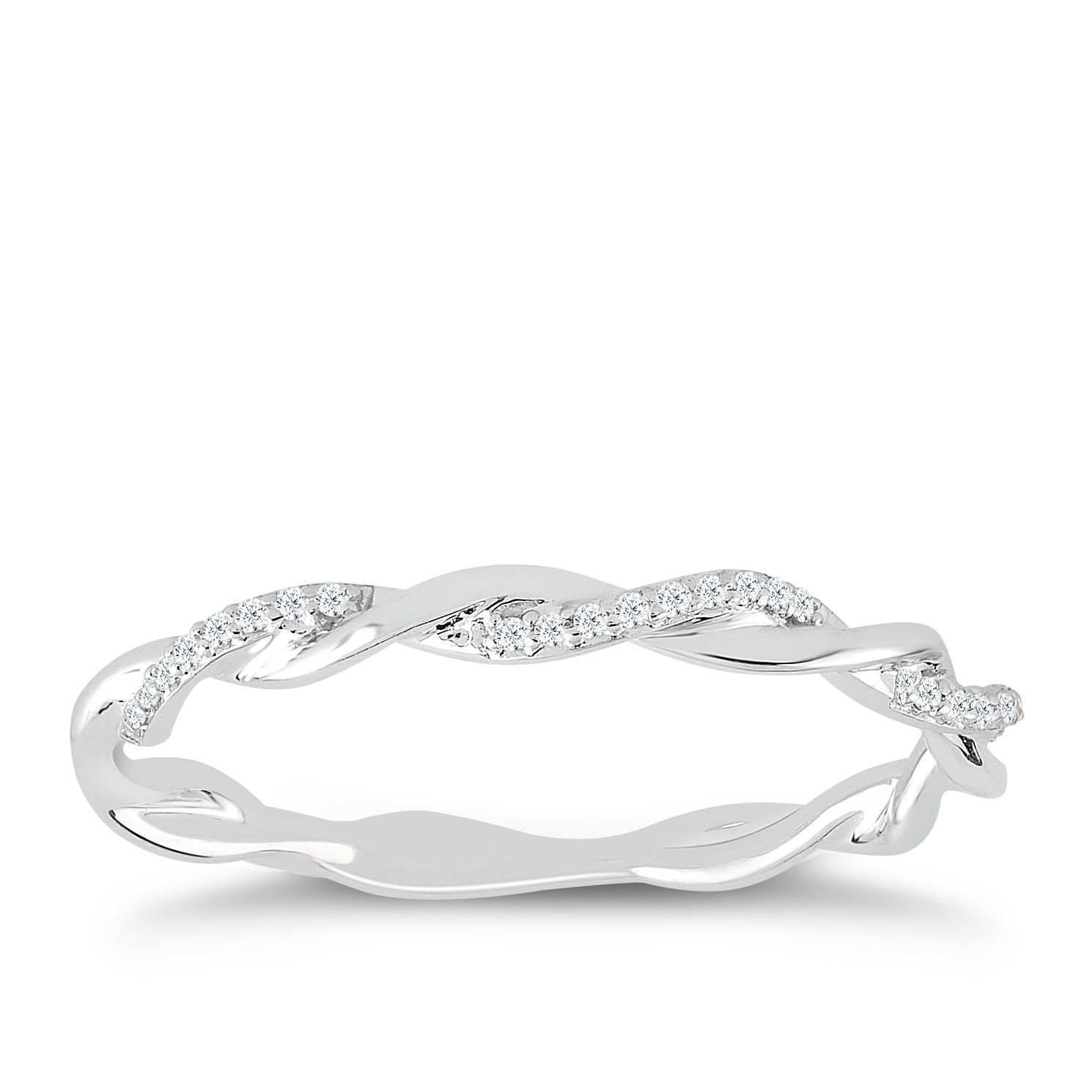 silver twist ring with diamonds