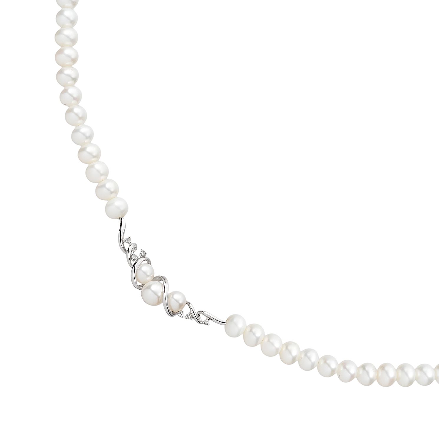 9ct White Gold Freshwater Pearl & Diamond Strand Necklace Ernest Jones