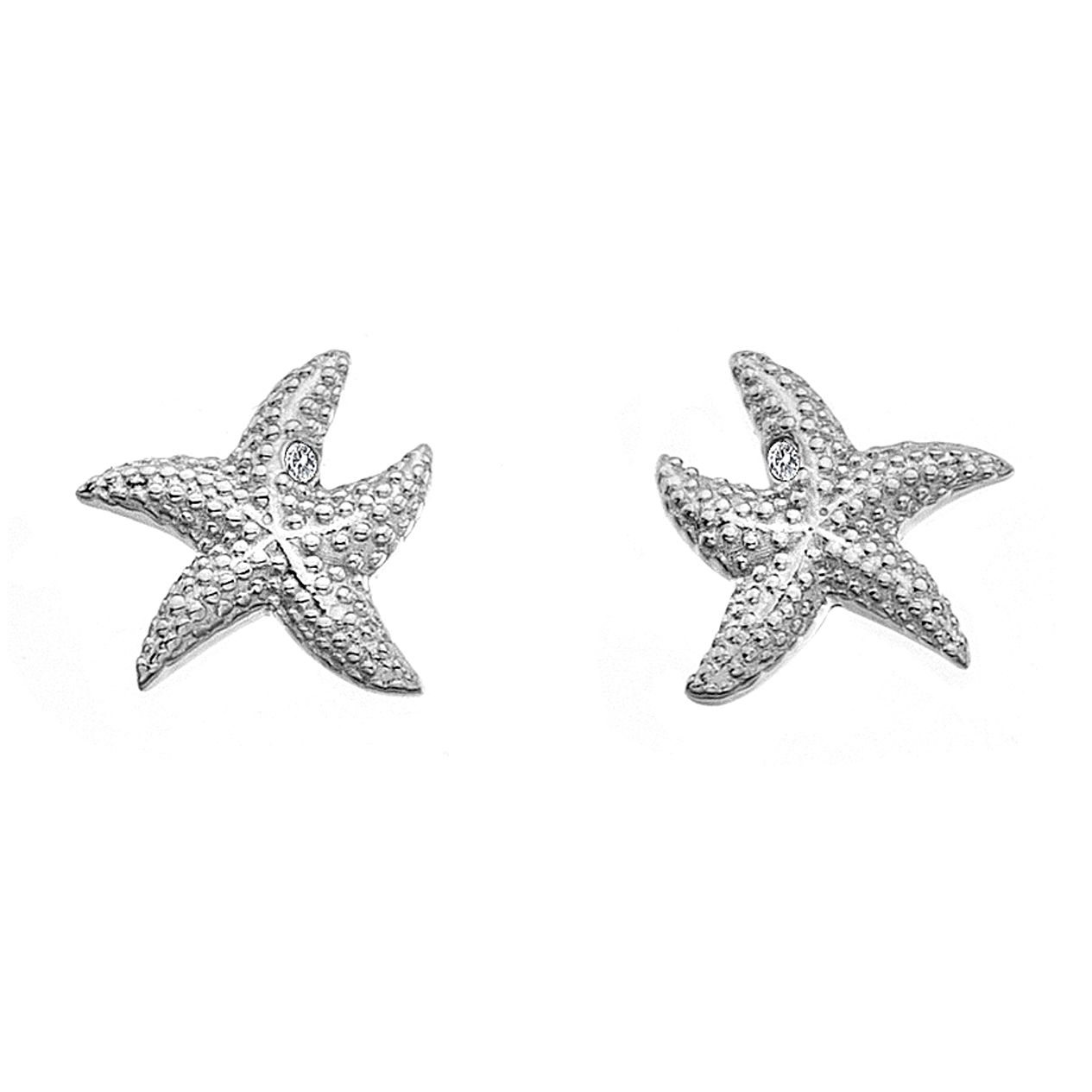 Starfish Ear Studs Matte Silver Starfish Starfish Stud Earrings 15mm x 14mm MMRH-311-E Starfish Stud Earrings in Matte Rhodium