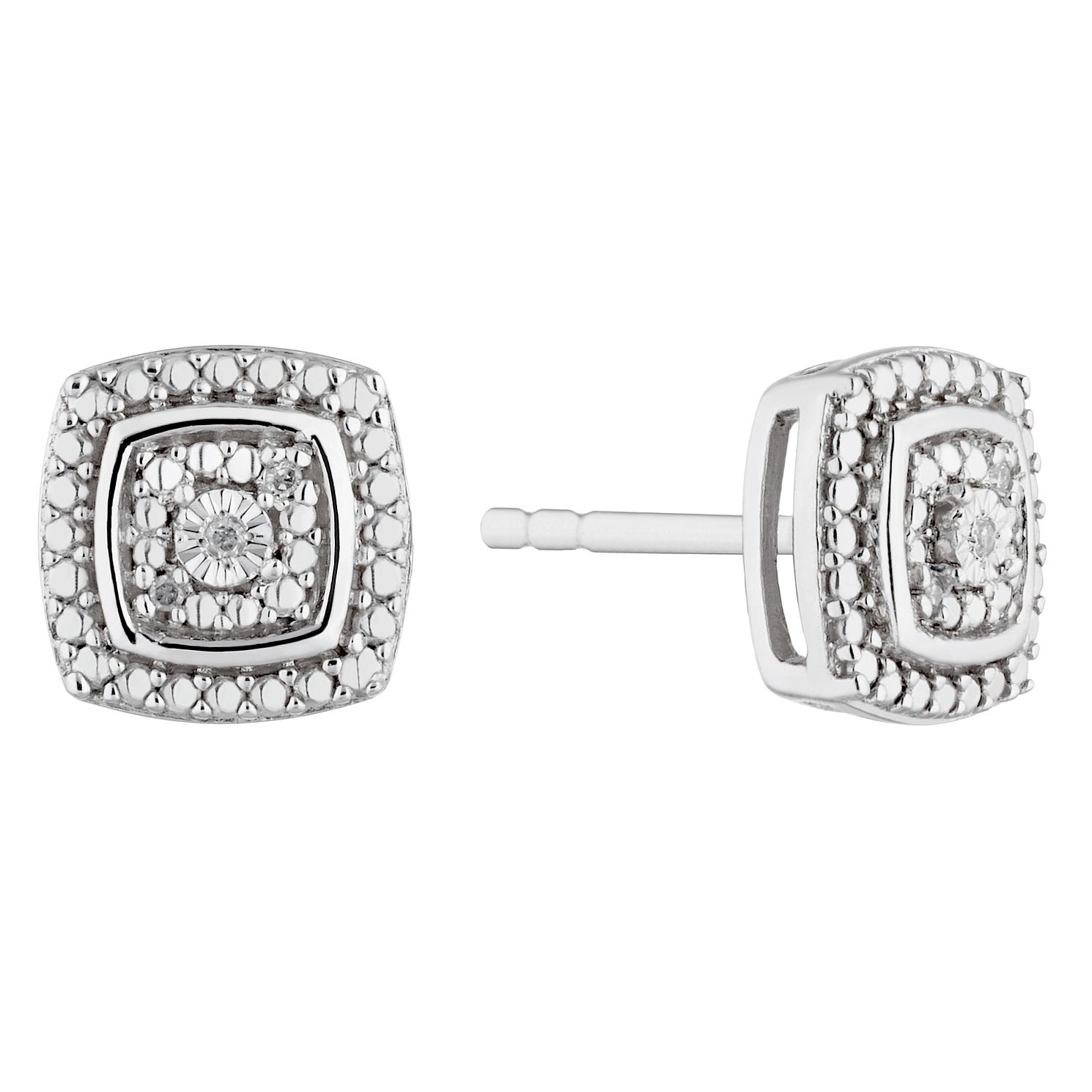 Silver Diamond Cushion Stud Earrings H.Samuel