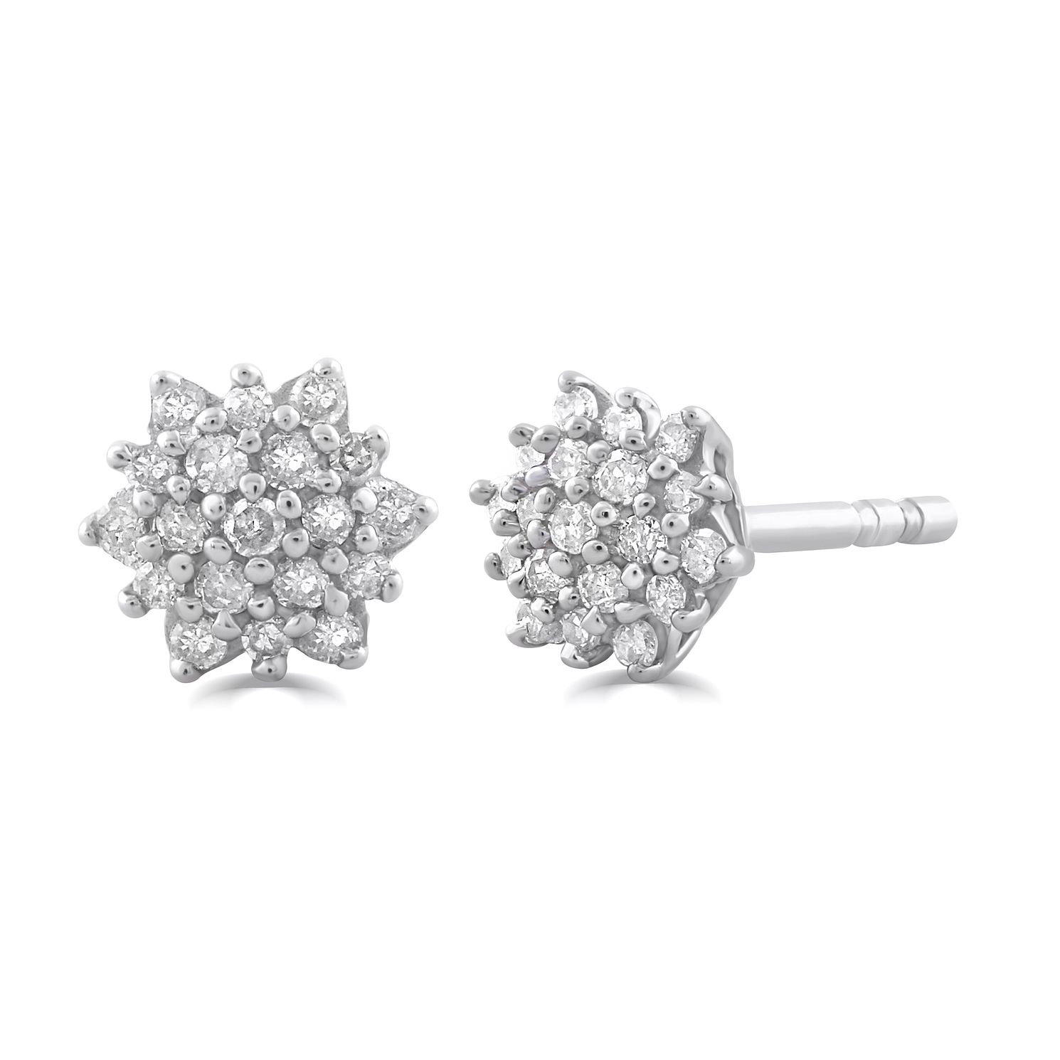 9ct White Gold 1/10ct Diamond Flower Stud Earrings H.Samuel