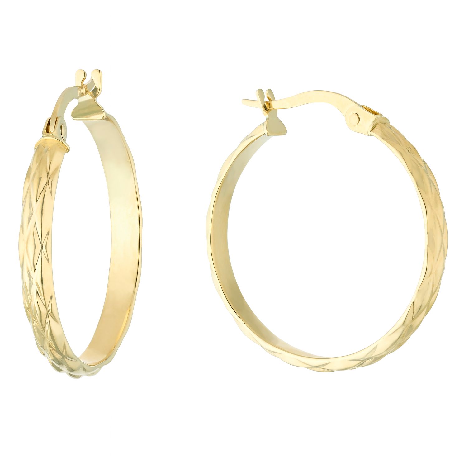 9ct Yellow Gold Criss Cross Creole Hoop Earrings | H.Samuel