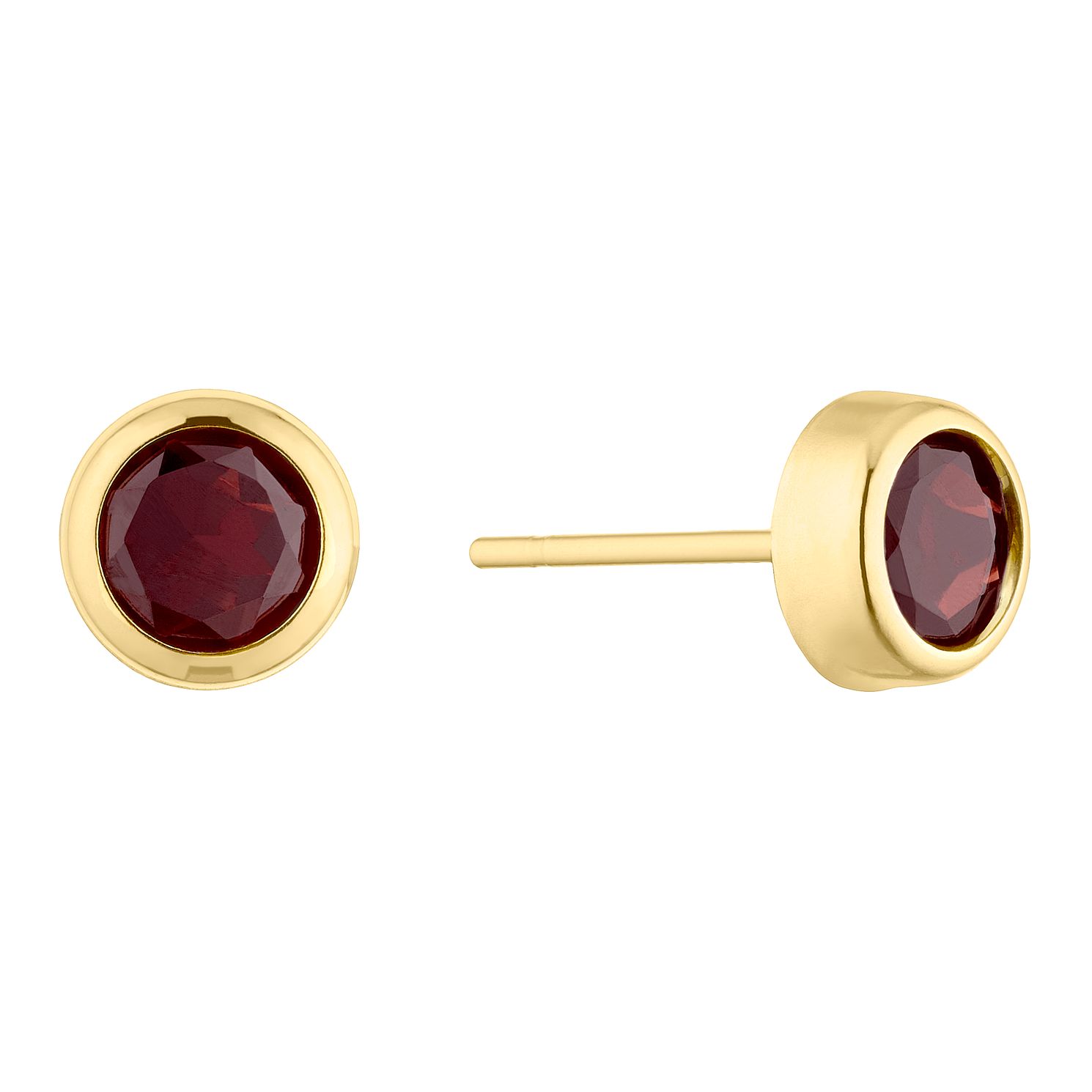 9ct Yellow Gold Garnet Round Stud Earrings H Samuel