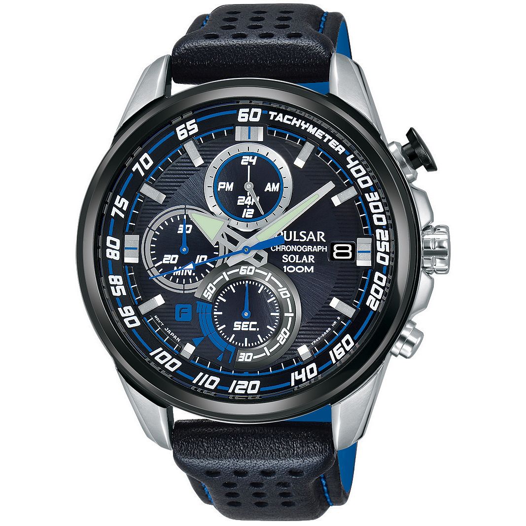Pulsar Men's Chronograph Black Leather Strap Watch H.Samuel