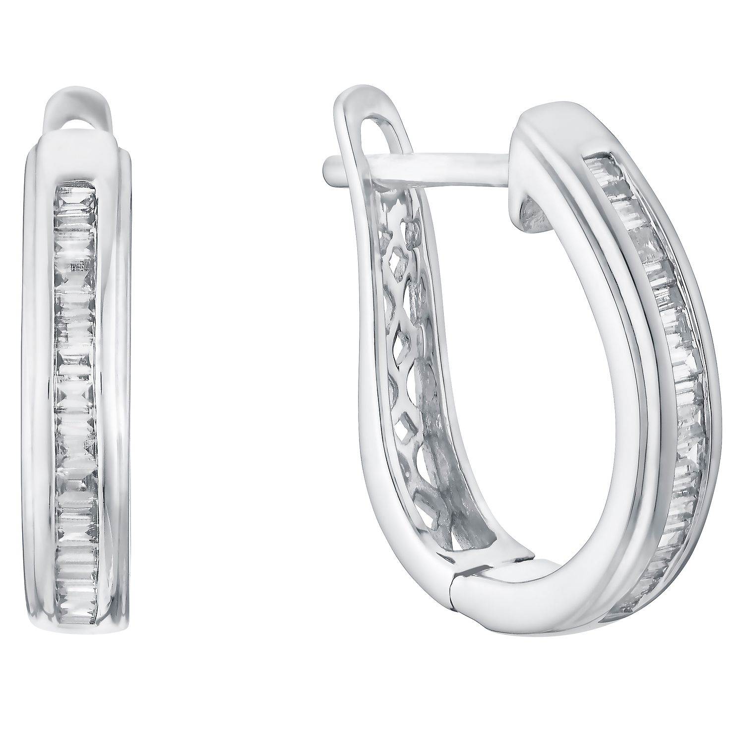 9ct White Gold 0.20ct Channel Set Diamond Hoop Earrings - Ernest Jones