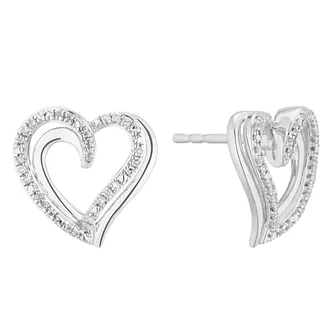 Letter B Silver Heart Yellow Gold Crystal Stud Post Dangle Earrings