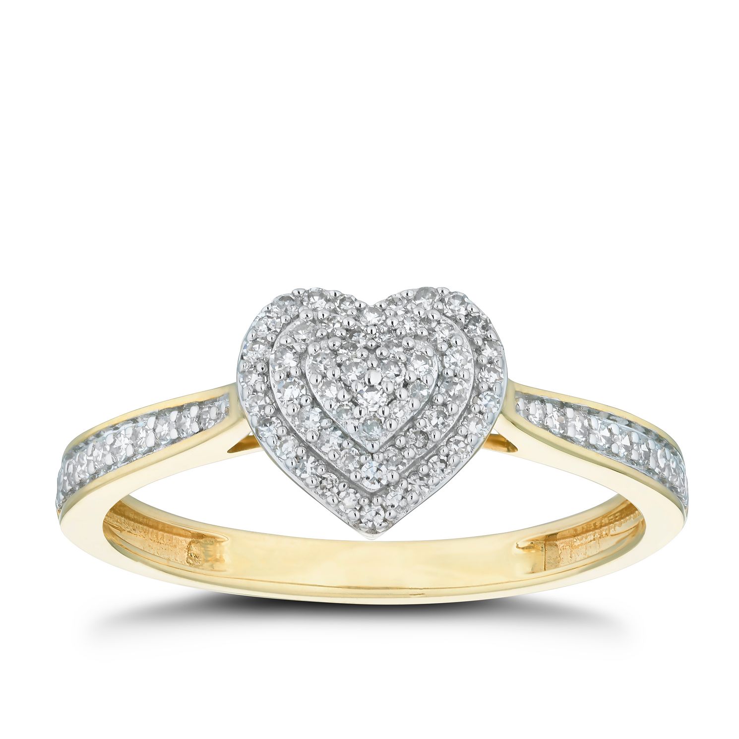 9ct Yellow Gold 0 ct Total Diamond Cluster Heart Ring H Samuel