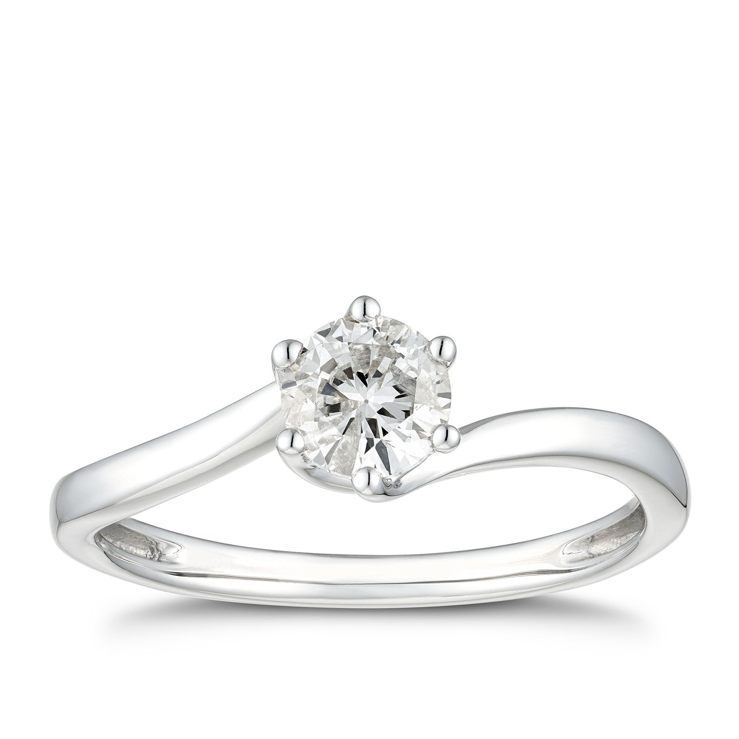 18ct White Gold 1/2ct Diamond Solitaire Twist Ring Ernest Jones