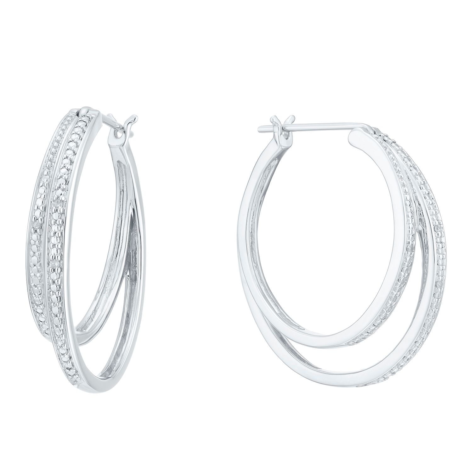 Sterling Silver Double Hoop Diamond Earrings H.Samuel