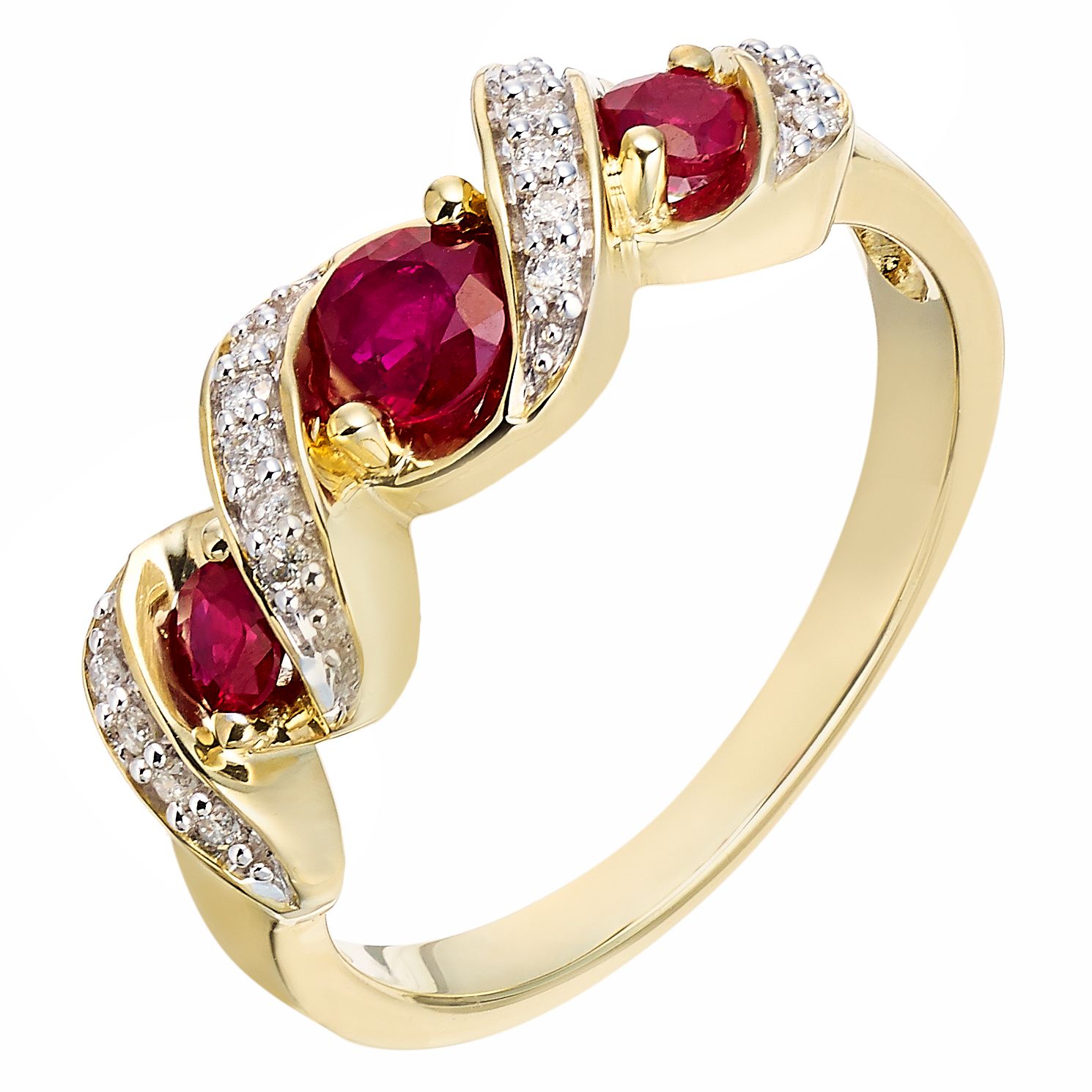 9ct Yellow Gold Treated Ruby and Diamond Ring | H.Samuel