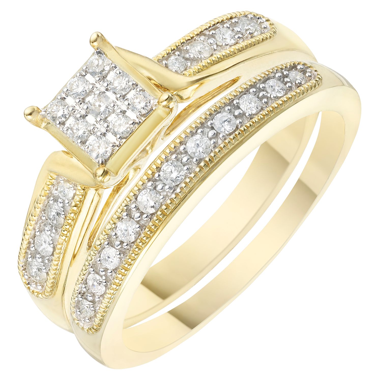 Perfect Fit 9ct Yellow Gold 1/5ct Diamond Square Bridal Set | H.Samuel