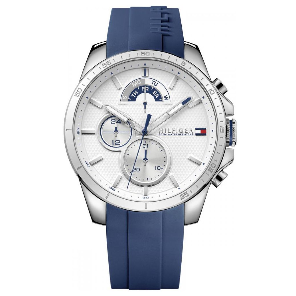 tommy hilfiger men's blue silicone strap watch 46mm