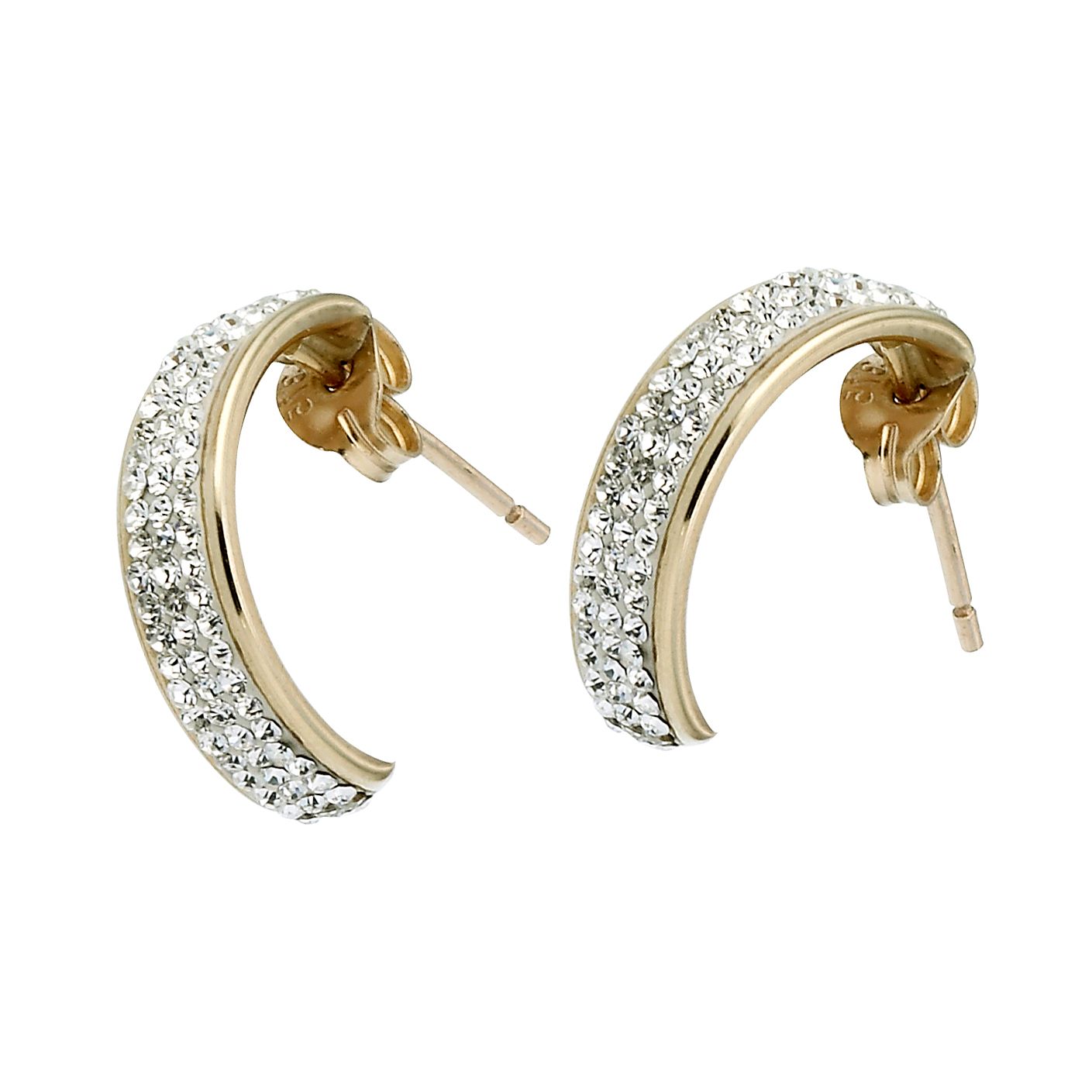 9ct Gold Rimmed Crystal Half Hoop Stud Earrings H.Samuel