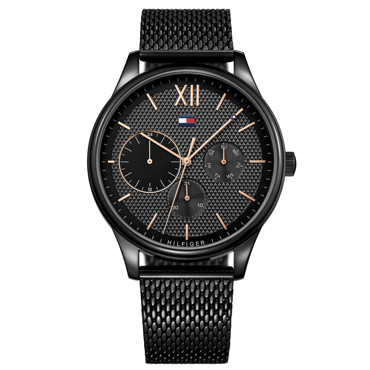 tommy hilfiger men's black ip mesh bracelet watch