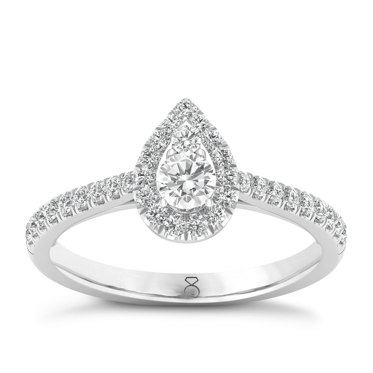 The Diamond Story Platinum 0.50ct Pear Halo Ring Ernest Jones