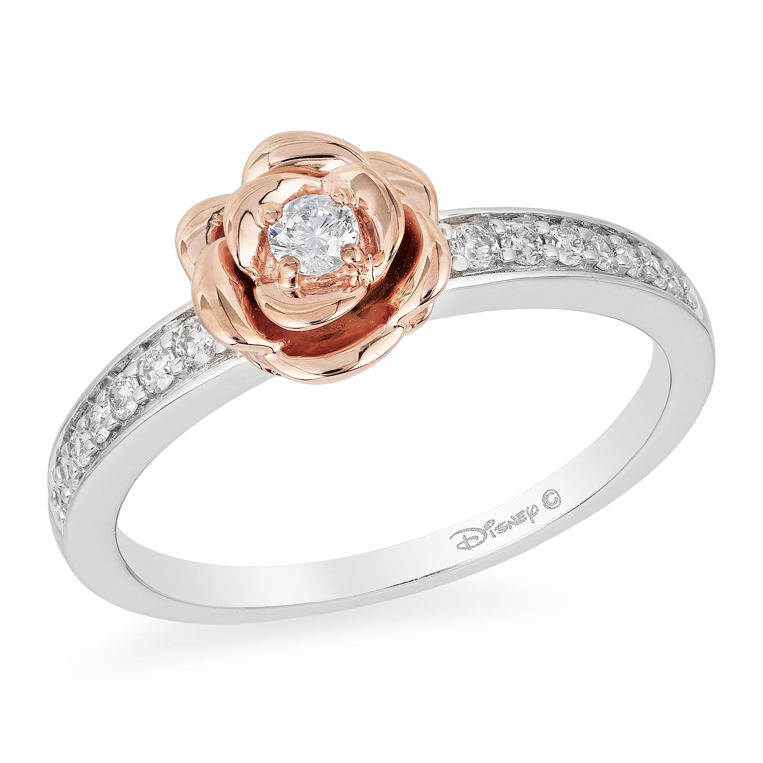 Enchanted Disney Fine Jewelry Rose Gold Diamond Belle Ring H