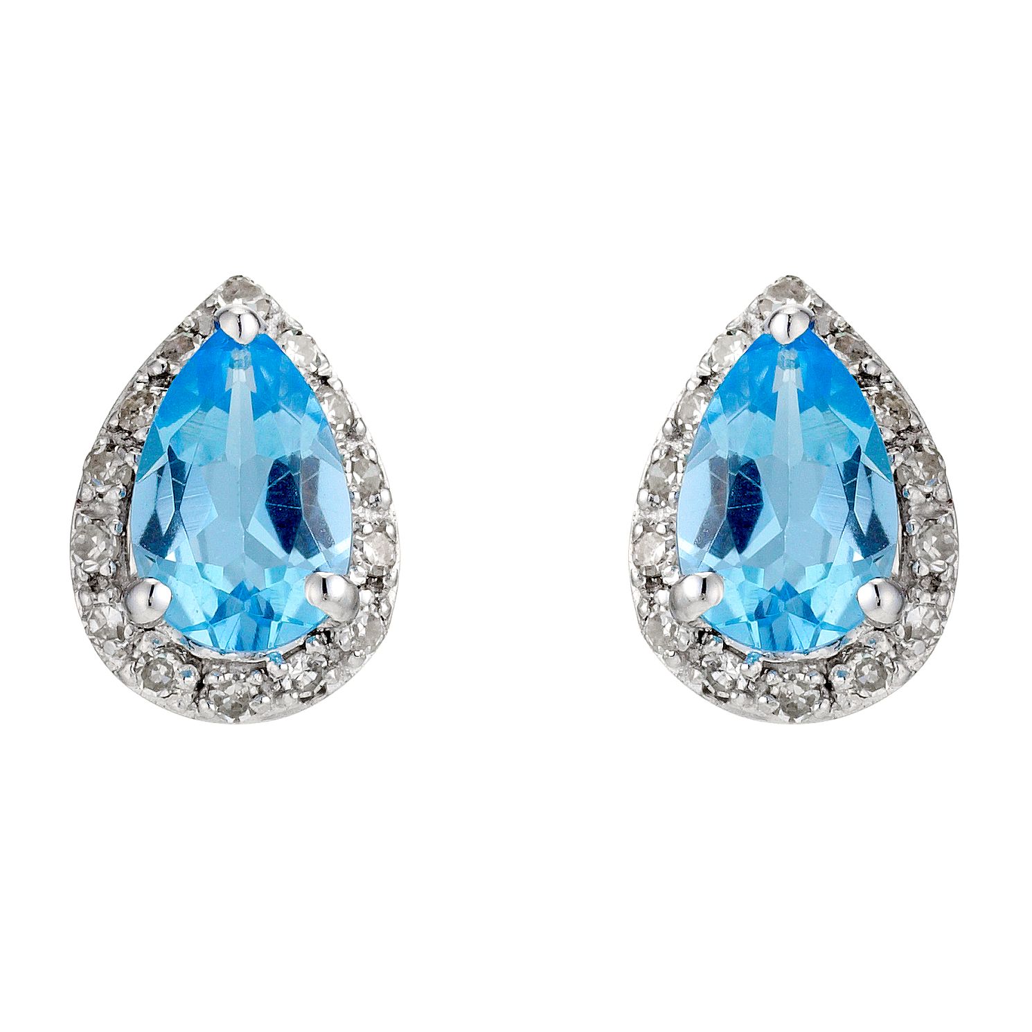 9ct White Gold, Blue Topaz & Diamond And Earrings Ernest Jones