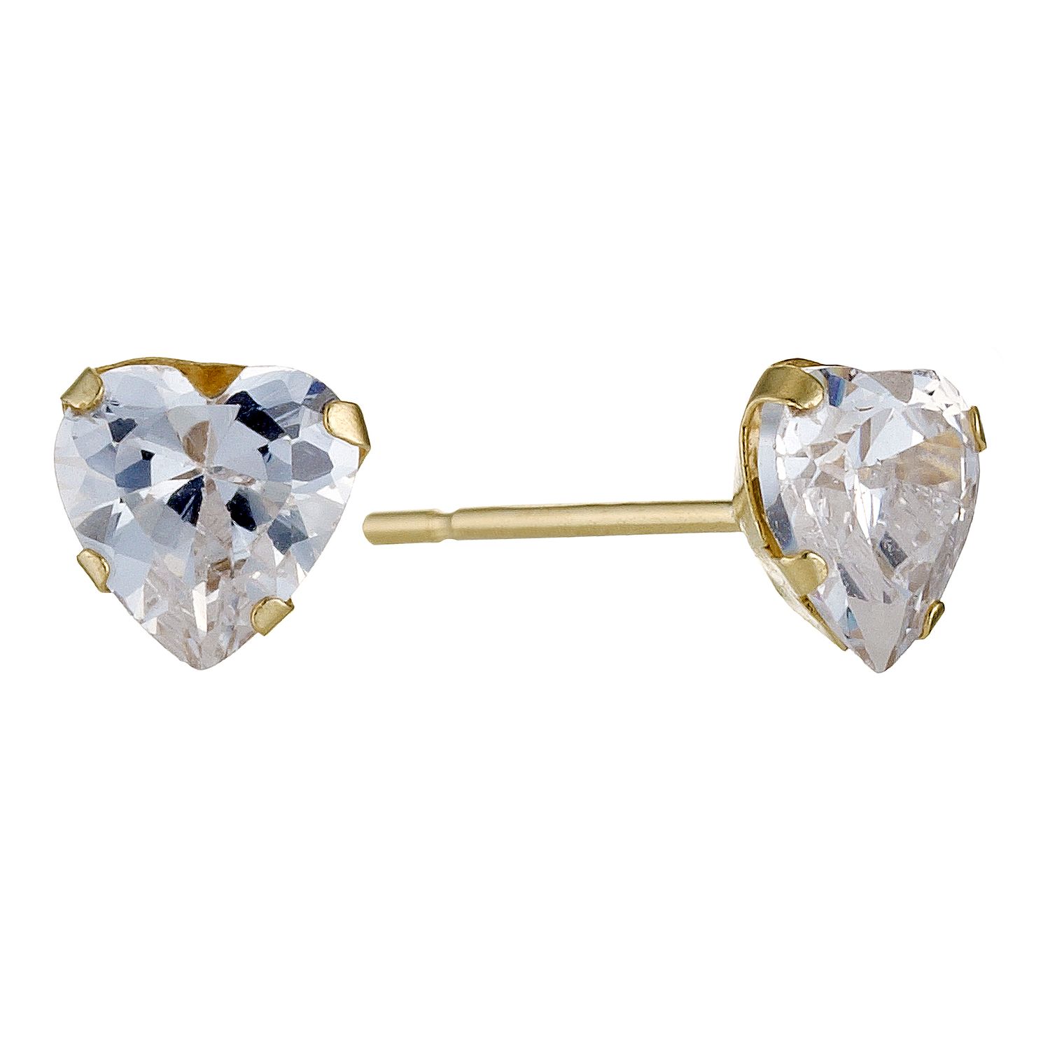 9ct Yellow Gold Cubic Zirconia Heart Earrings- H.Samuel