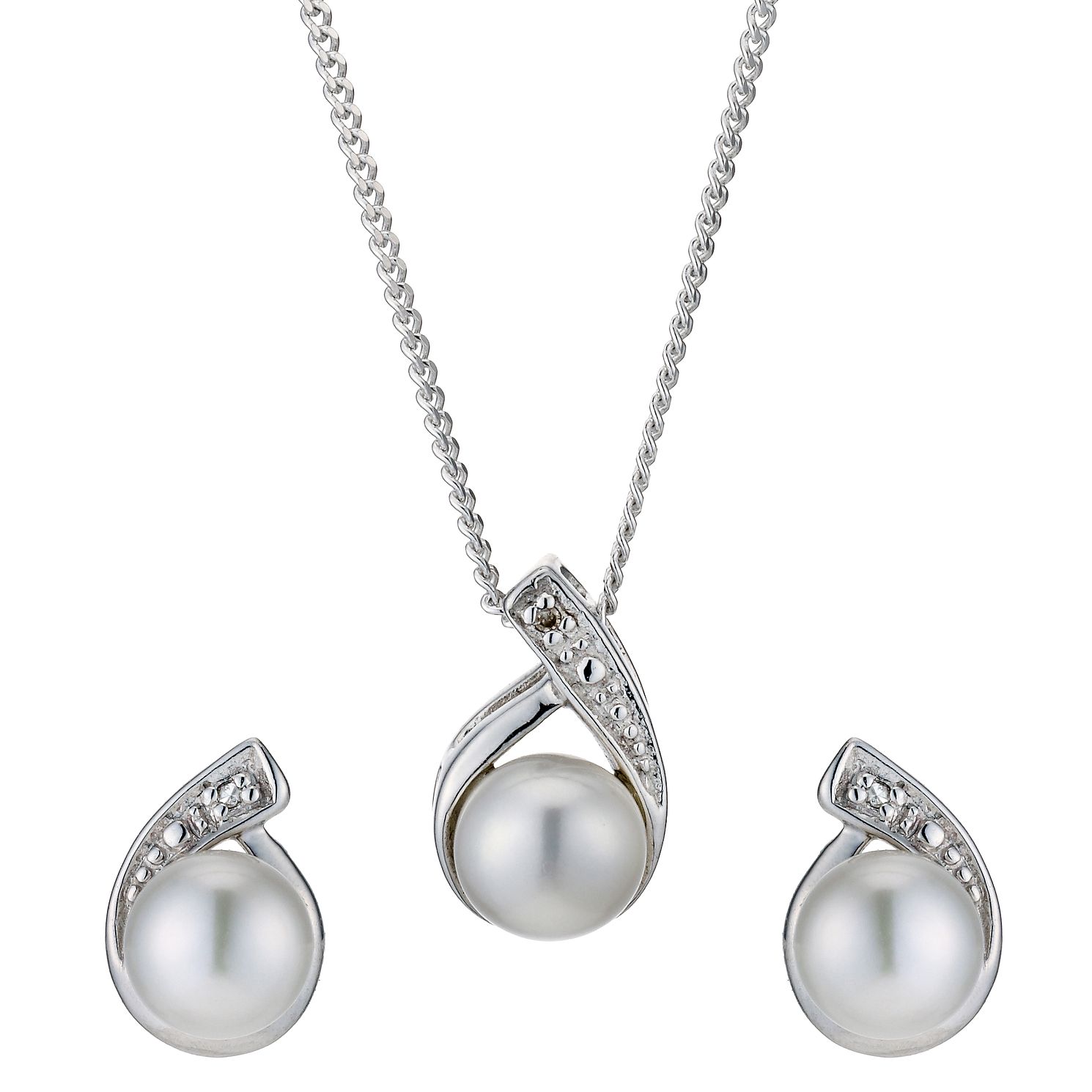 pearl and diamond earring and necklace set